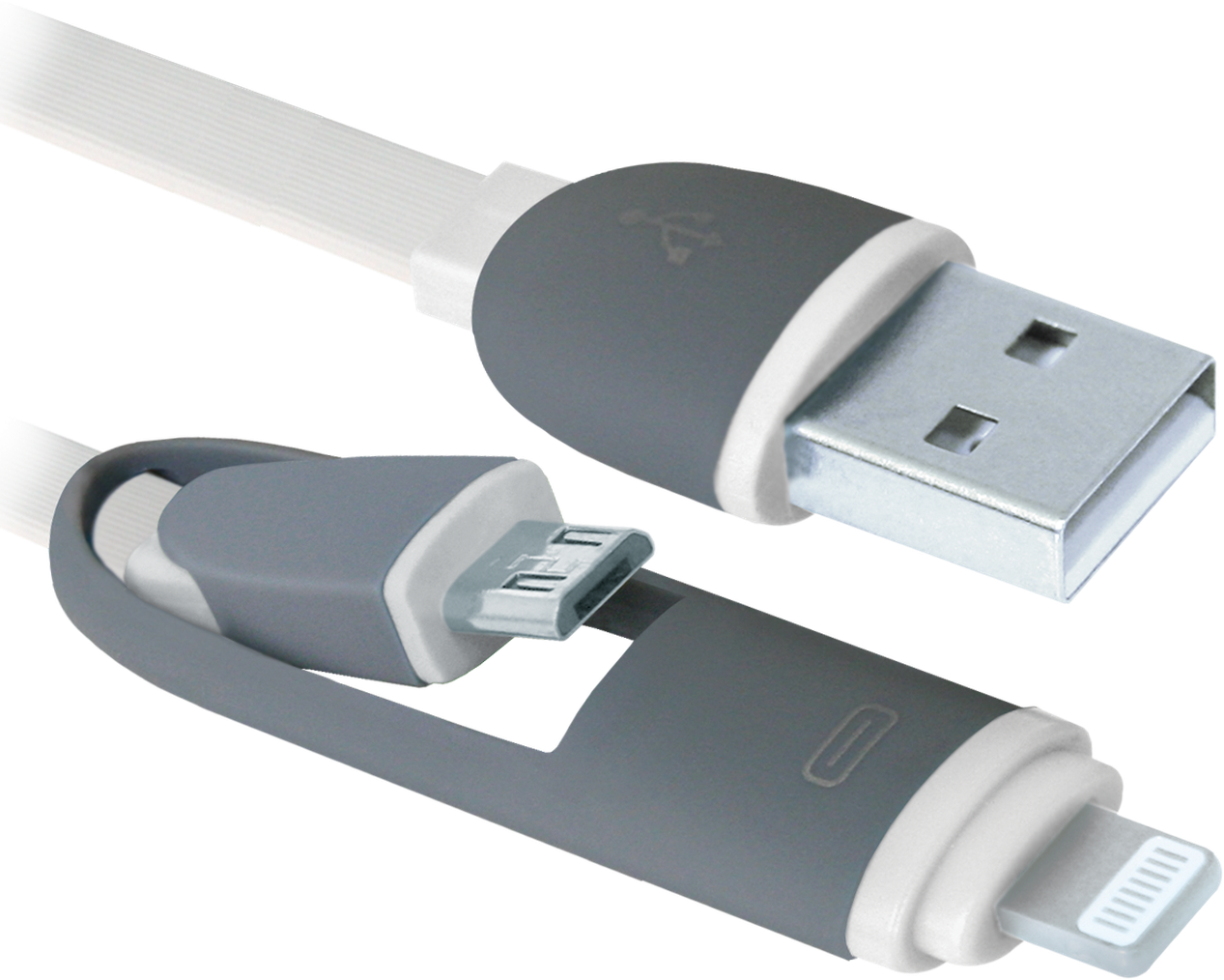 Кабель Defender USB кабель USB10-03BP белый, MicroUSB + Lightning,1м (87493)