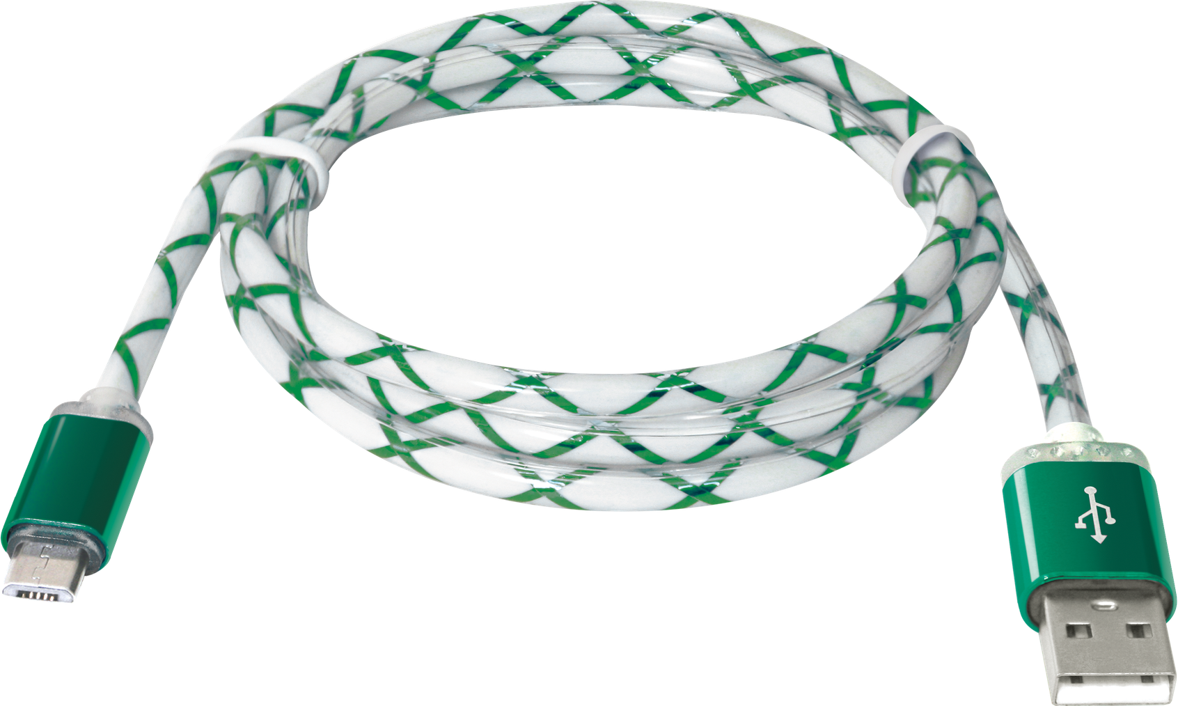 Кабель Defender USB кабель USB08-03LT USB2.0 зеленый, LED, AM-MicroBM, 1м (87557)