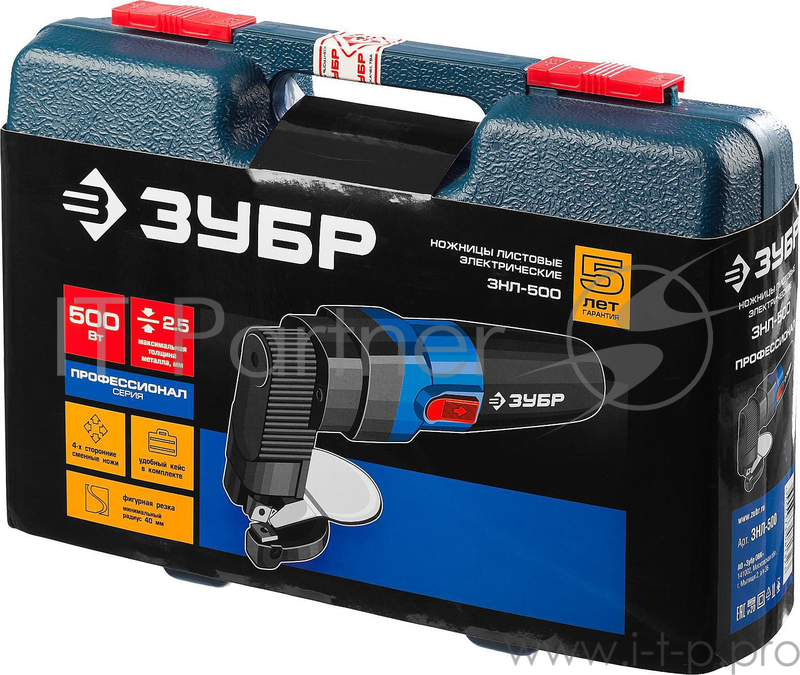 Ножницы лезв. ЗУБР ЗНЛ-500 листовые, 500Вт 1800/мин сталь:2.5мм мин.рад.40мм в кейсе