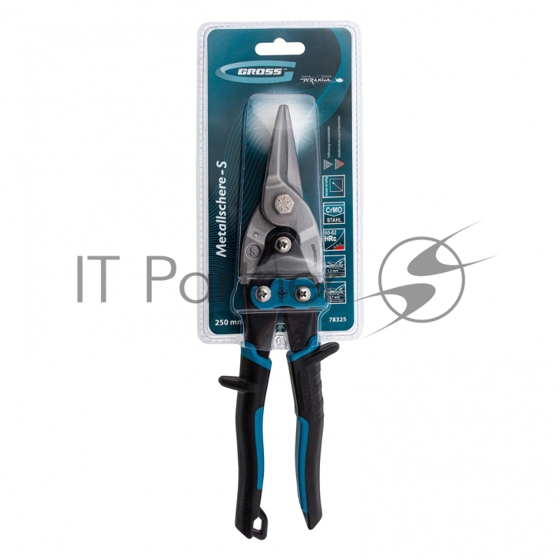 Ножницы по металлу GROSS 78325 250мм прямой резсталь-CrMo двухкомп.рукоятки