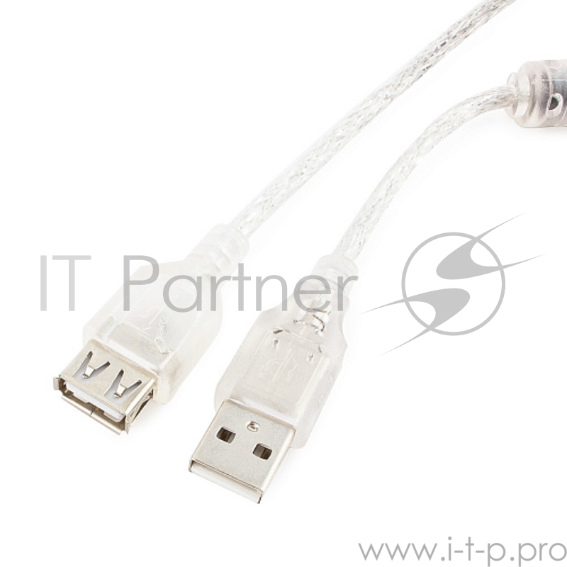 Кабель Cablexpert Кабель удлинитель USB2.0 Pro, AM/AF, 0,75м, экран, 2 феррит.кольца, прозрачный (CCF-USB2-AMAF-TR-0.75M)