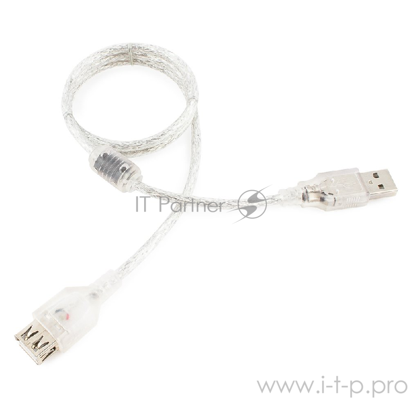 Кабель Cablexpert Кабель удлинитель USB2.0 Pro, AM/AF, 0,75м, экран, 2 феррит.кольца, прозрачный (CCF-USB2-AMAF-TR-0.75M)