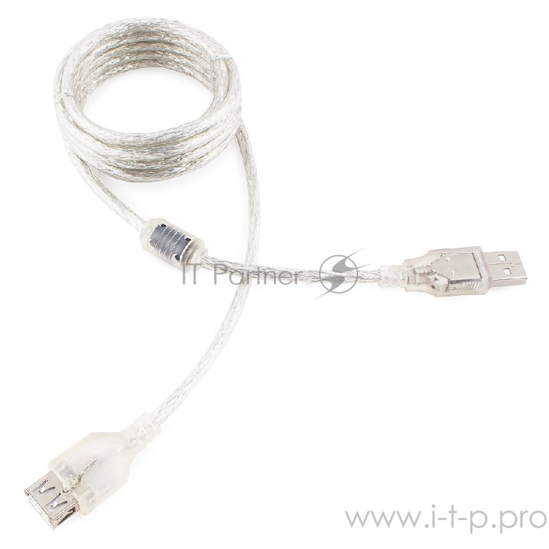 Кабель Cablexpert Кабель удлинитель USB2.0 Pro, AM/AF, 2м, экран, 2 феррит.кольца, прозрачный (CCF-USB2-AMAF-TR-2M)