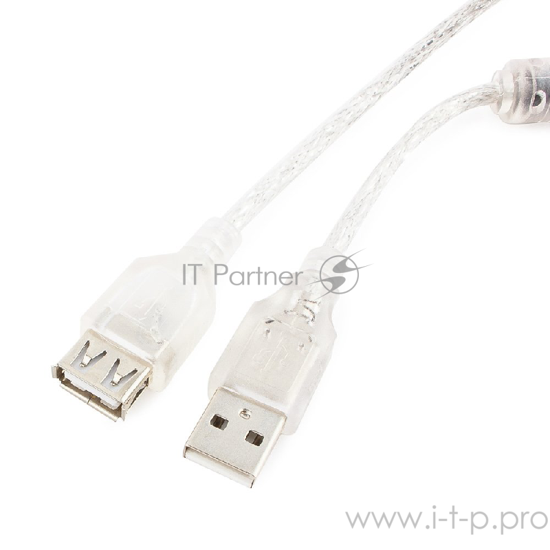 Кабель Cablexpert Кабель удлинитель USB2.0 Pro, AM/AF, 2м, экран, 2 феррит.кольца, прозрачный (CCF-USB2-AMAF-TR-2M)