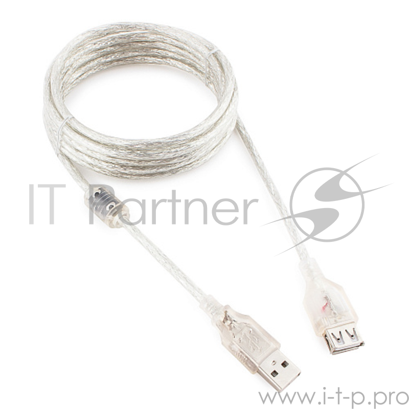 Кабель Cablexpert Кабель удлинитель USB2.0 Pro, AM/AF, 3м, экран, 2 феррит.кольца, прозрачный (CCF-USB2-AMAF-TR-10)
