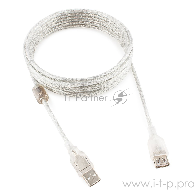 Кабель Cablexpert Кабель удлинитель USB2.0 Pro, AM/AF, 4,5м, экран, 2 феррит.кольца, прозрачный (CCF-USB2-AMAF-TR-15)