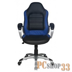 Офисное кресло или стул Бюрократ CH-825S/BLACK+BL (Кресло руководителя, черный синий искусственная кожа (пластик серебро)