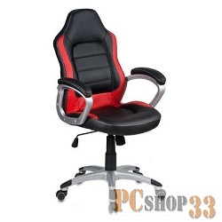 Офисное кресло или стул Бюрократ CH-825S/BLACK+RD (Кресло руководителя, черный красный искусственная кожа (пластик серебро)