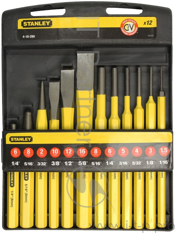 набор бородков и зубил слесарных STANLEY 4-18-299 (12 шт.)