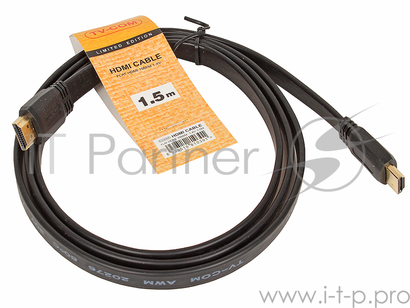 Кабель TV-COM Кабель цифровой (CG200F-1.5M) HDMI TV-COM 19M/M 1.4V плоский 1.5m черный