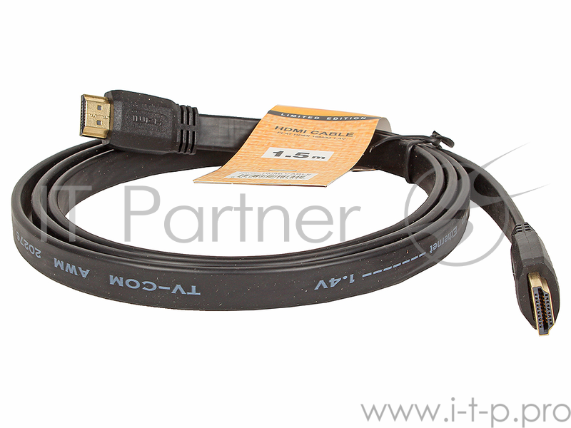 Кабель TV-COM Кабель цифровой (CG200F-1.5M) HDMI TV-COM 19M/M 1.4V плоский 1.5m черный