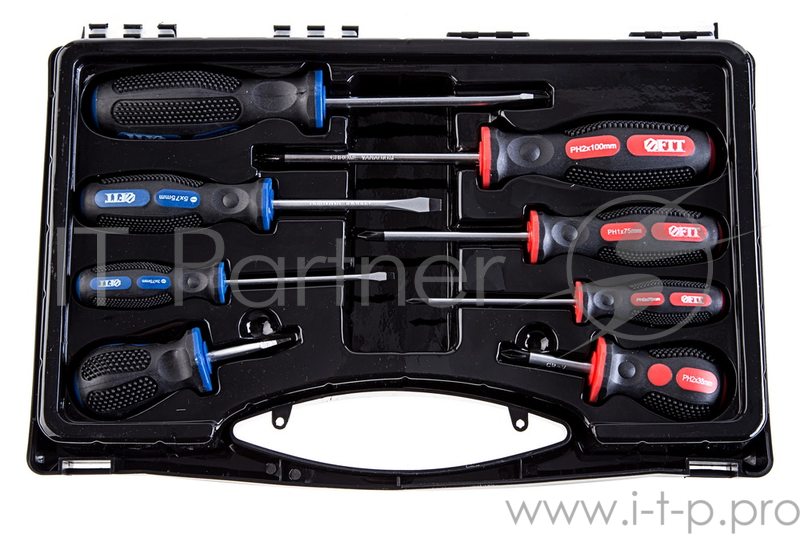Набор отверток FIT 56042 8 шт., CrV, прорезин. ручки, в чемоданчике