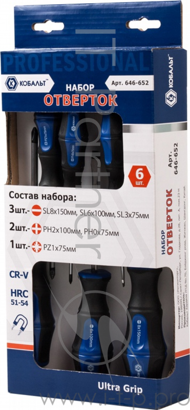 Набор отверток КОБАЛЬТ 646-652 Ultra Grip CR-V 6шт коробка