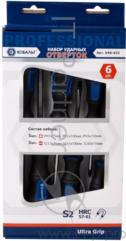 Набор отверток КОБАЛЬТ 646-621 ударных Ultra Grip S2 6шт коробка