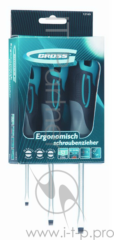 Набор отверток GROSS 12165 3 шт, SL S2, трехкомпонентная рукоятка SL3, SL4, SL5.5