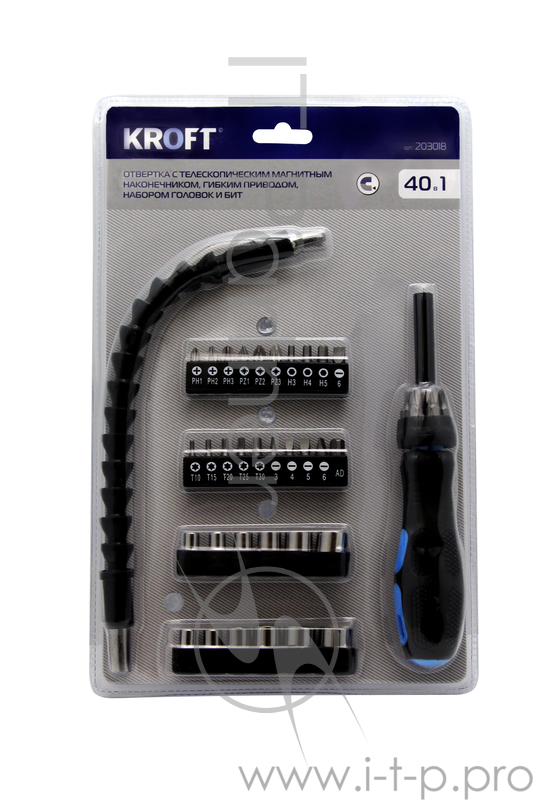 Отвертка с гибким приводом и набором головок и бит KROFT 203018 40в1