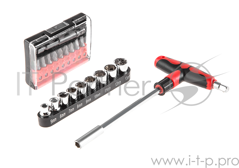 Отвертка Hammer Flex 601-027 с набором бит и головок (19 шт.) Т-образная рукоятка, CRV