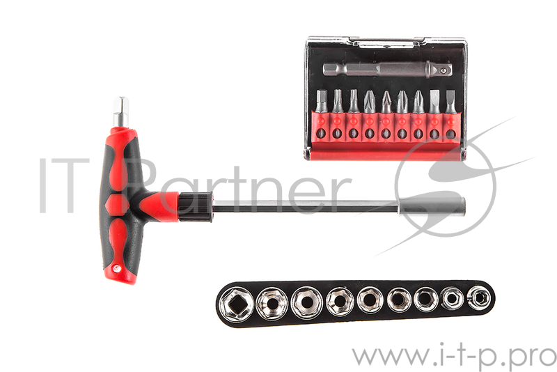 Отвертка Hammer Flex 601-027 с набором бит и головок (19 шт.) Т-образная рукоятка, CRV