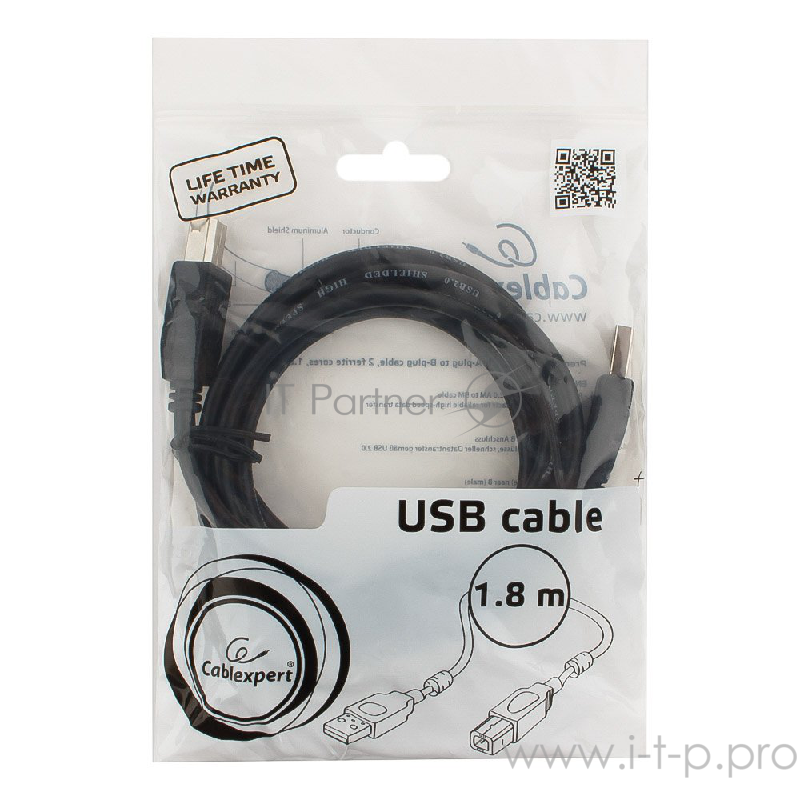 Кабель Cablexpert Кабель USB 2.0 Pro CCF2-USB2-AMBM-6, AM/BM, 1.8м, экран, 2феррит.кольца, черный, пакет