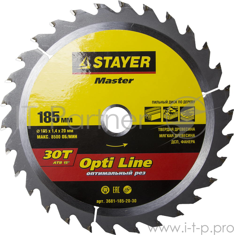 Круг пильный твердосплавный STAYER MASTER 3681-185-20-30 opti-line по дереву 185х20мм 30T