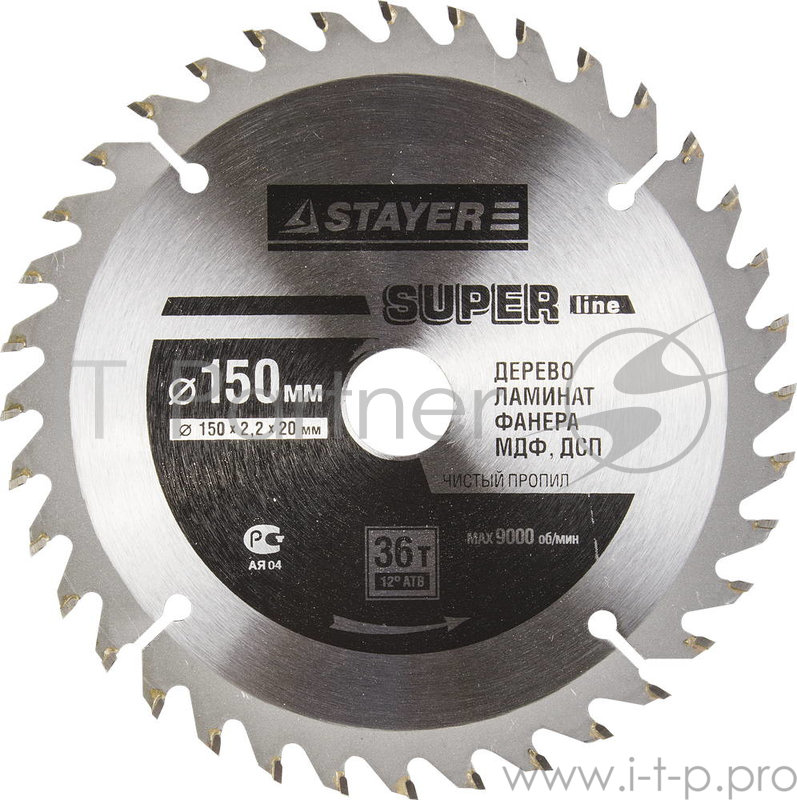 Круг пильный твердосплавный STAYER MASTER 3682-150-20-36 super-line по дереву 150х20мм 36T