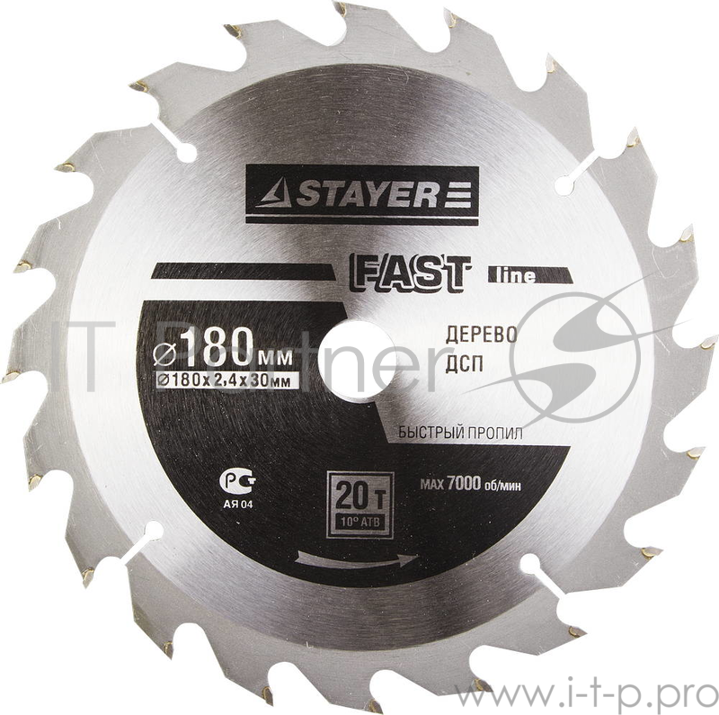 Круг пильный твердосплавный STAYER MASTER 3680-180-30-20 fast-line по дереву 180х30мм 20T