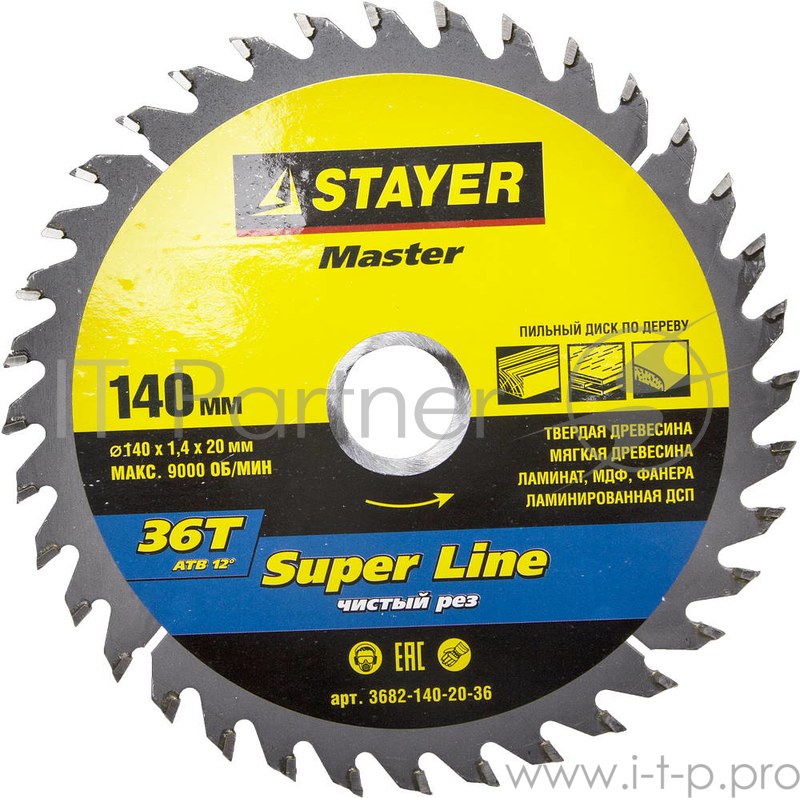 Круг пильный твердосплавный STAYER MASTER 3682-140-20-36 super-line по дереву 140x20мм 36T