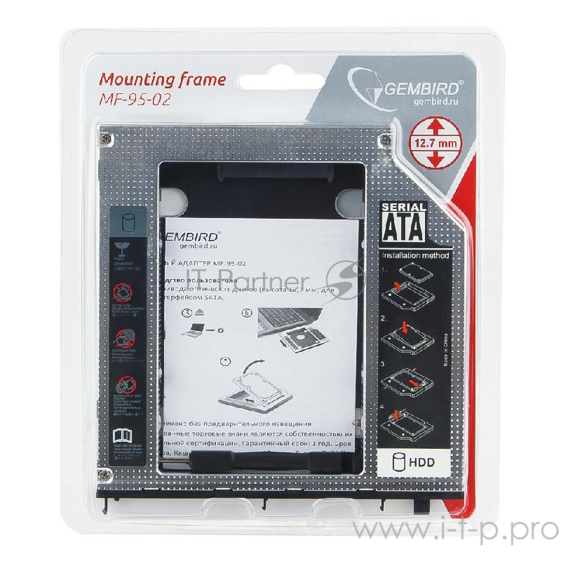 Контейнер для HDD Gembird MF-95-02 Низкопрофильный адаптер для 2.5-дюймового накопителя в отсек 5.25 дюйма, 12 мм