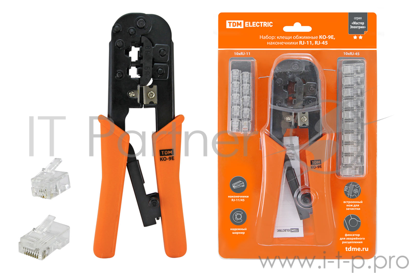Клещи ТДМ МастерЭлектрик SQ1001-0207 набор обжимные KO-9E RJ-11/45 наконечники RJ-1110шт RJ-4510шт