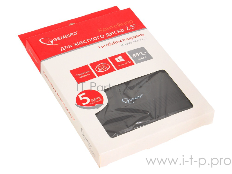 Контейнер для HDD Gembird EE2-U3S-5 Внешний корпус 2.5 Gembird EE2-U3S-5, черный, USB 3.0, SATA, металл