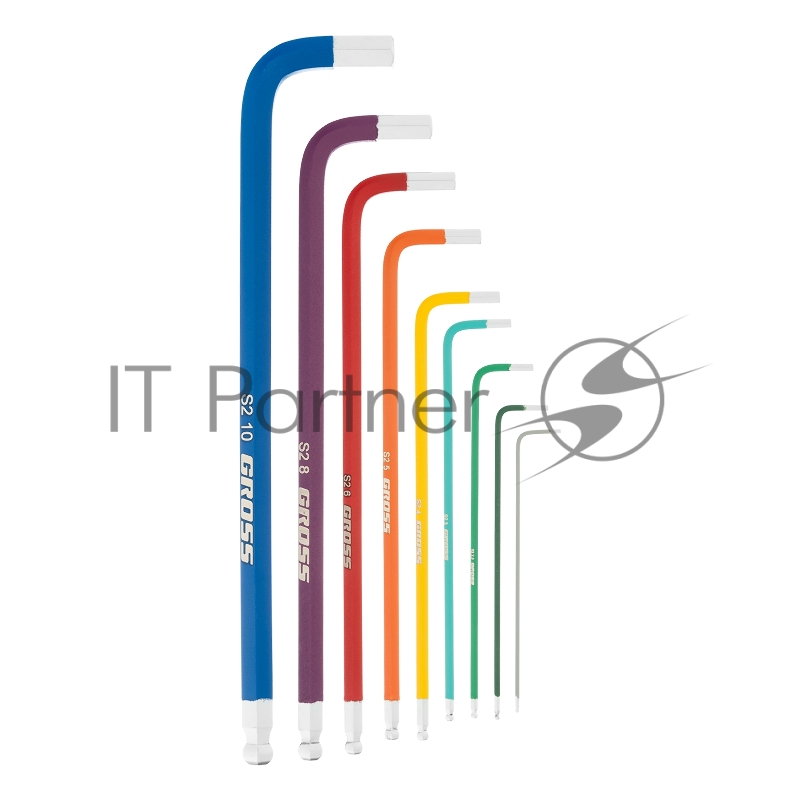 Набор ключей GROSS 16400 имбусовых hex 1.5–10мм s2 9шт магнит экстра-длин. с шаром хром/краска