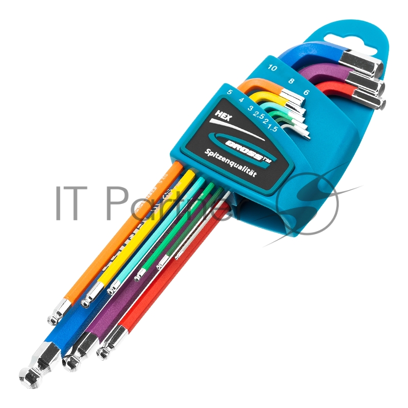 Набор ключей GROSS 16400 имбусовых hex 1.5–10мм s2 9шт магнит экстра-длин. с шаром хром/краска