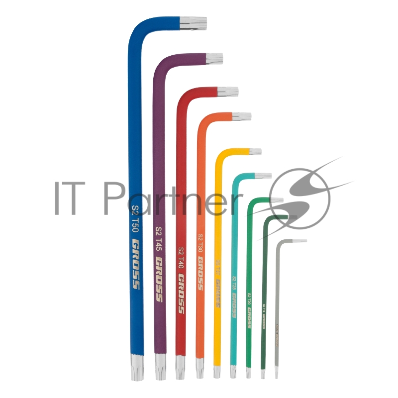 Набор ключей GROSS 16402 имбусовых torx-tt 9шт: t10-t50 магнит s2 экстра-длин. хром/краска 9шт.