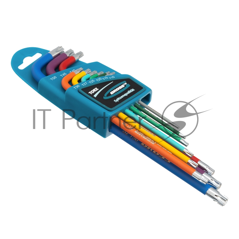 Набор ключей GROSS 16402 имбусовых torx-tt 9шт: t10-t50 магнит s2 экстра-длин. хром/краска 9шт.