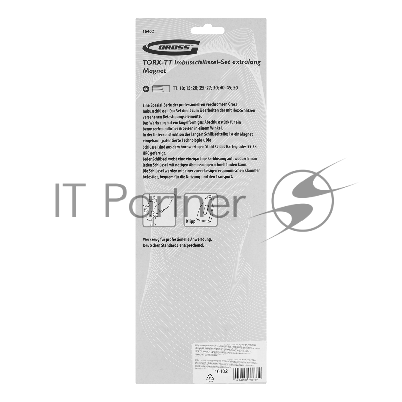 Набор ключей GROSS 16402 имбусовых torx-tt 9шт: t10-t50 магнит s2 экстра-длин. хром/краска 9шт.