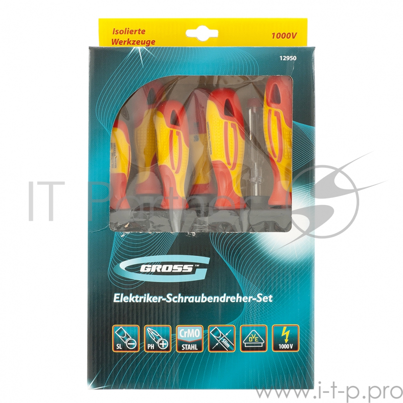 Набор отверток GROSS 12950 диэлектрических до 1000в тестер crmo двухкомпонентные рукоятки (8шт.)