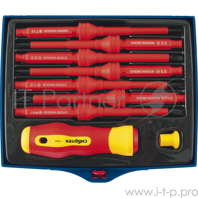 Отвертка СИБРТЕХ 12938 со сменными жалами диэлектрическая до 1000в 9 предм. crv