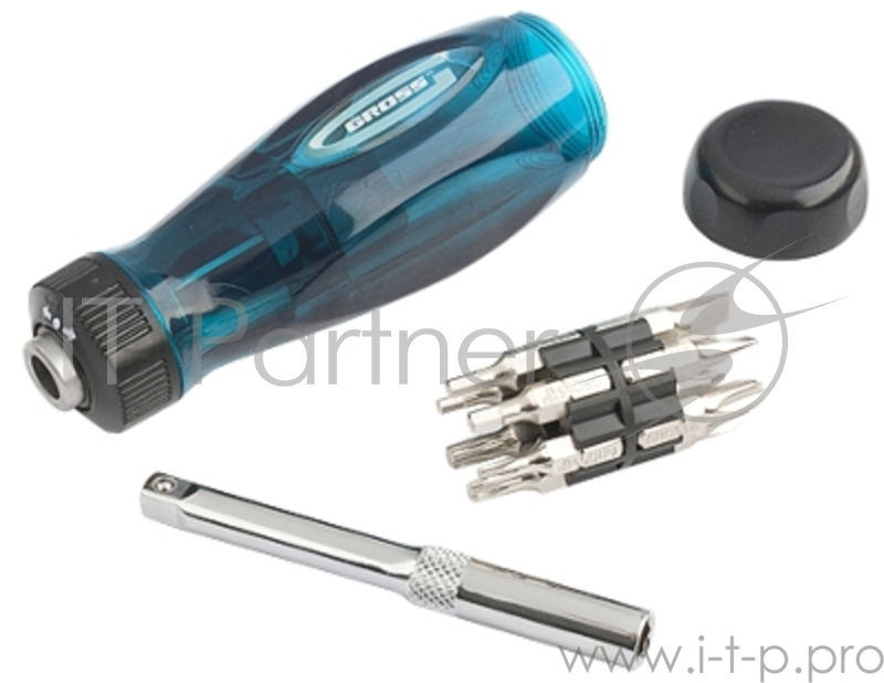 Отвертка реверсивная GROSS 11603 с удлинителем трещотка 72 зуба 12шт сталь s2