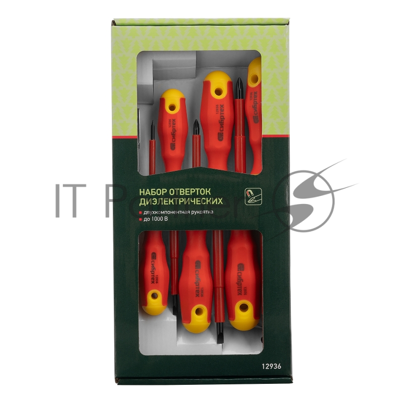 Набор отверток СИБРТЕХ 12936 диэлектрических до 1000в тестер crv двухкомпонентные рукоятки (7шт.)