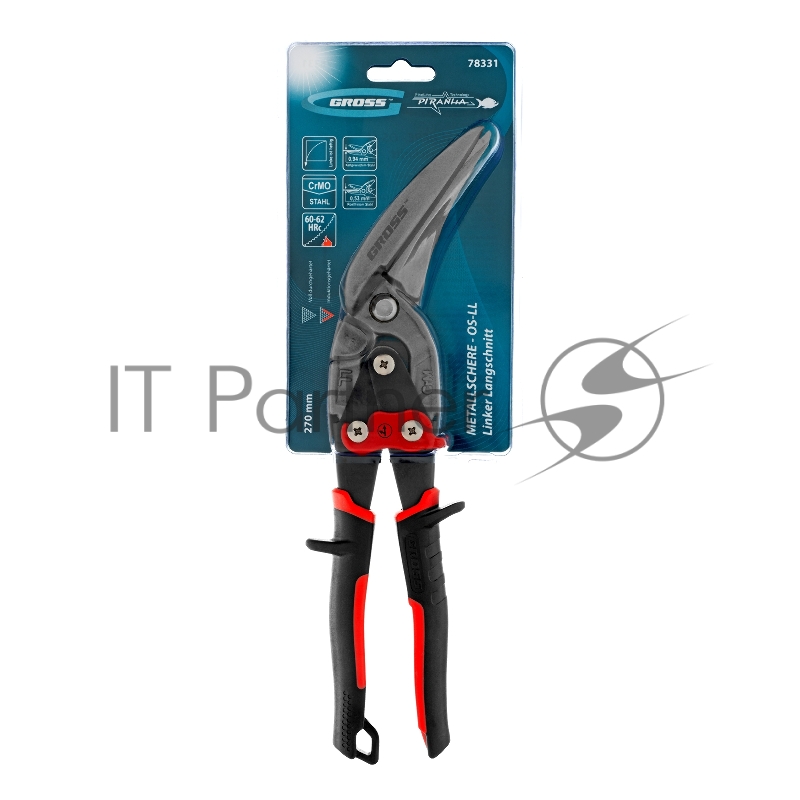 Ножницы по металлу GROSS 78331 270мм прямой и левый проходной резсталь-СrMo двухкомп.рук-ки