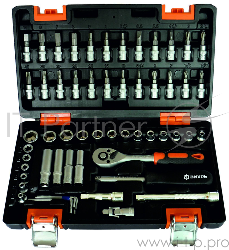 Набор инструментов, 1/4 , CrV, пластиковый кейс 57 предм