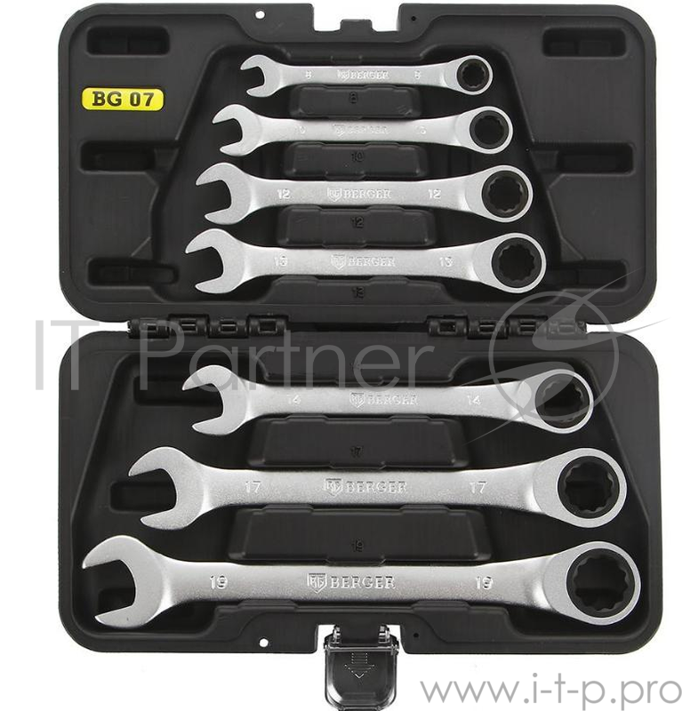 Набор ключей BERGER BG-7SCRW комбинированных трещоточных 7 предметов (кейс)