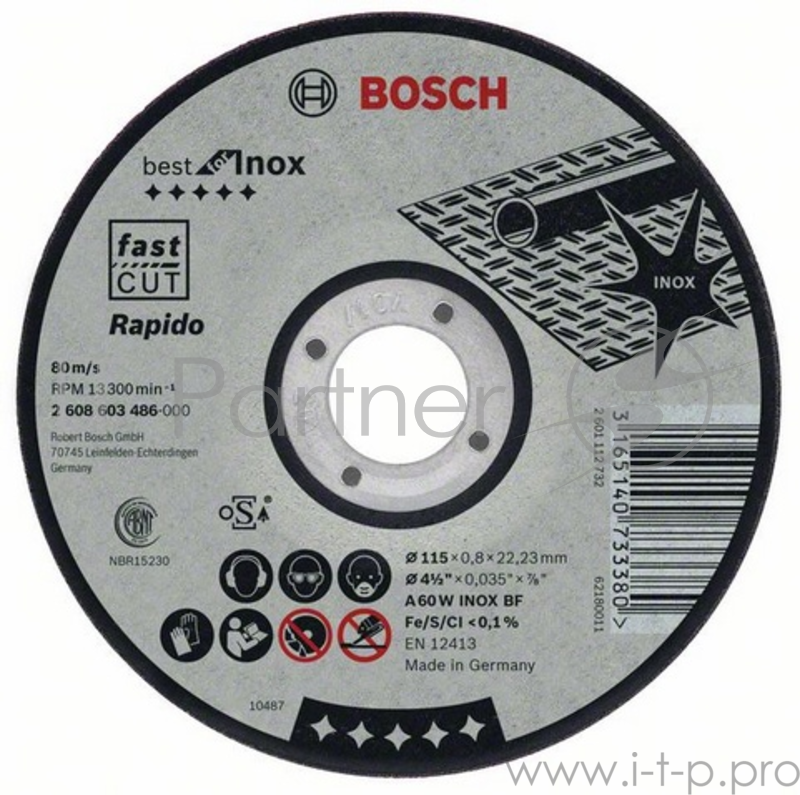 Круг отрезной BOSCH Best for Inox 125x0,8x22по нерж. (2.608.603.488) 125 Х 0,8 Х 22 по нерж.