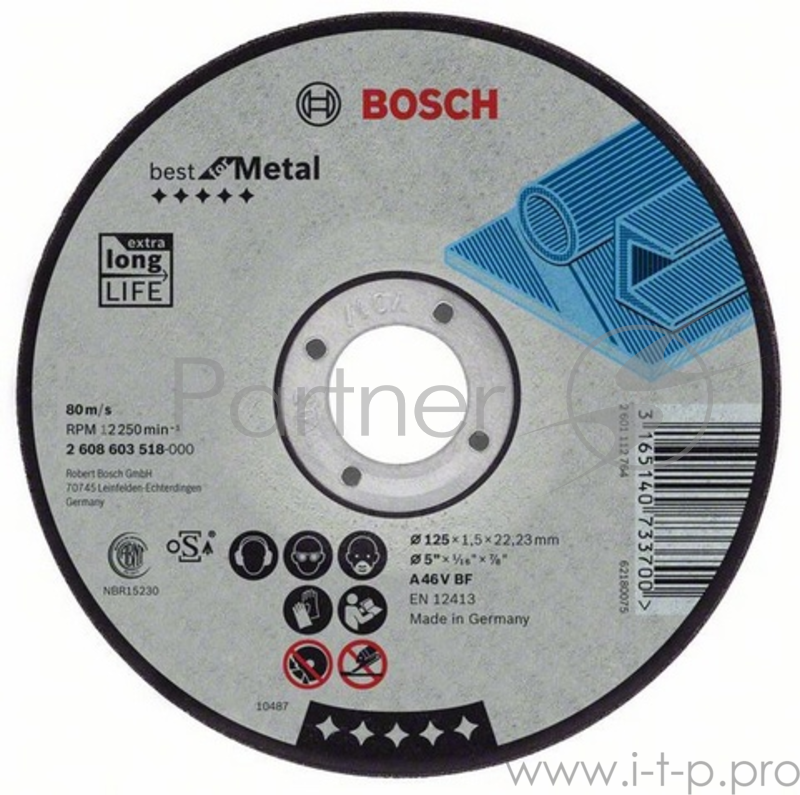 Круг отрезной BOSCH Best for Metal 125x1,5x22 (2.608.603.518) 125 Х 1,5 Х 22, по металлу