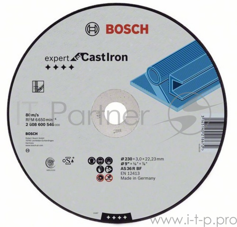 Круг отрезной BOSCH Expert for Cast Iron 230x3,0x22 по чугуну (2.608.600.546) 230 Х 3,0 Х 22, по чу