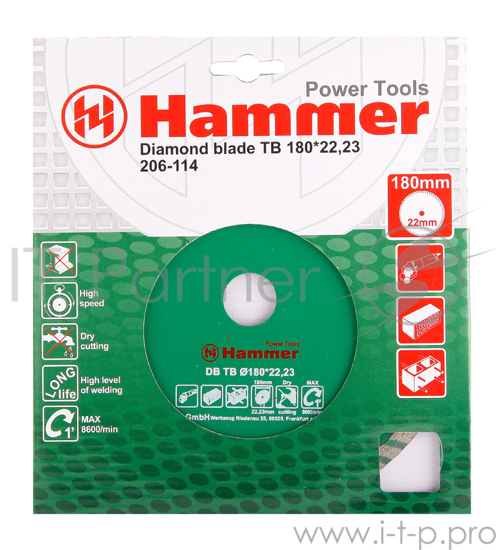 Диск алм. Hammer Flex 206-114 DB TB 180x22мм турбо.