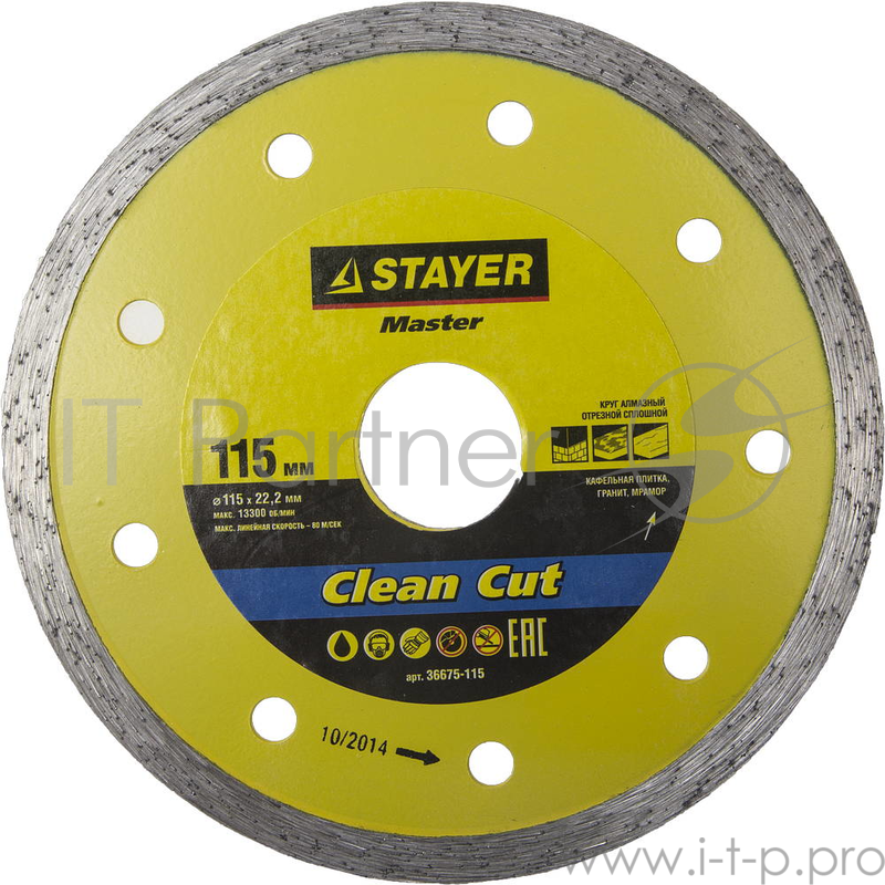 Круг алмазный STAYER MASTER 36675-115 отрезной сплошной влажная резка 22.2х115мм