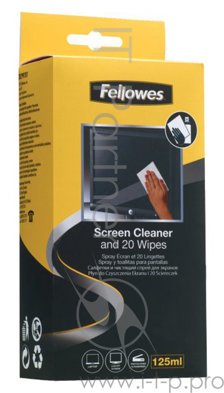 Чистящие средства Fellowes Спрей для чистки экранов FS-99701 {120 мл и 20 абсорбирующих салфеток}
