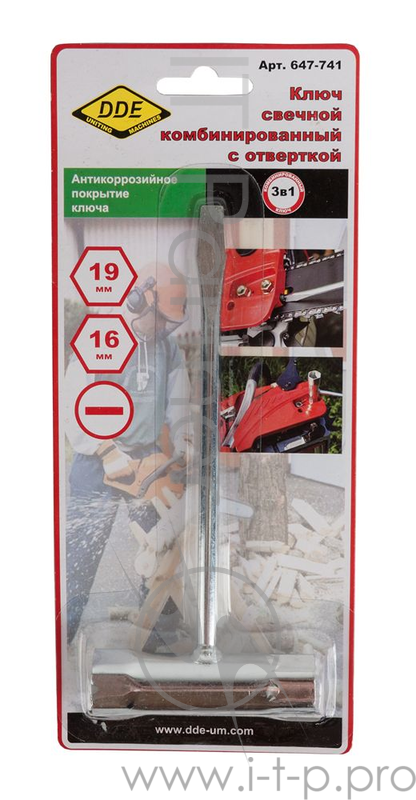 Ключ DDE 647-741 свечной комбинированный 16х19мм