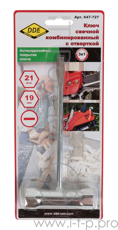 Ключ DDE 647-727 свечной 19х21мм